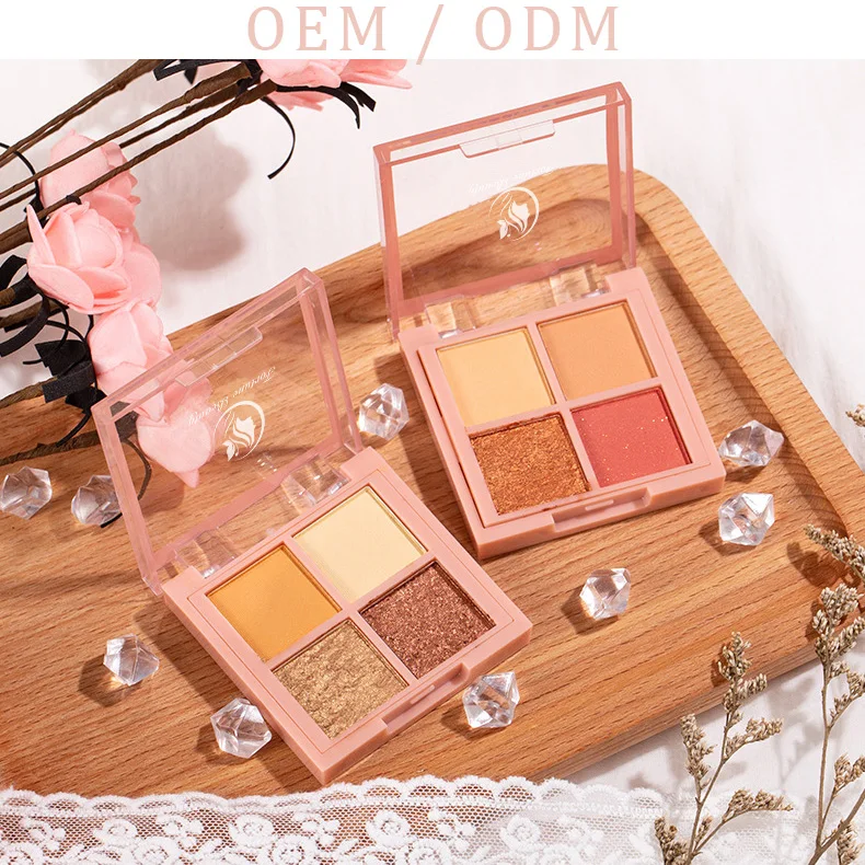 OEM Eye shadow Powder High Quality Eye Shadow Palette Pigmented Glitter Orange Pink 4 colors Eyeshadow For Makeup