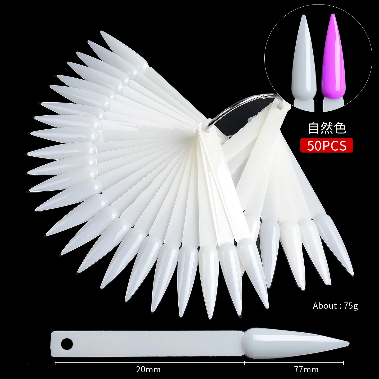 Transparent Plastic Handle Fan-Shaped Nail Art Tips Display Stand with False Nail Sample Sticks and Color Practice Board