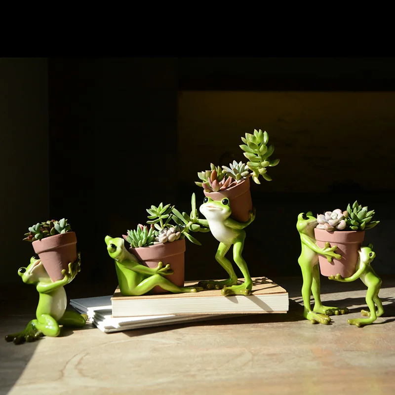 Z16149A High Quality Resin Statue Tabletop Planter Pot Frog 6 Inch tiny Flower Pot animal pots for plants garden decor Bonsai
