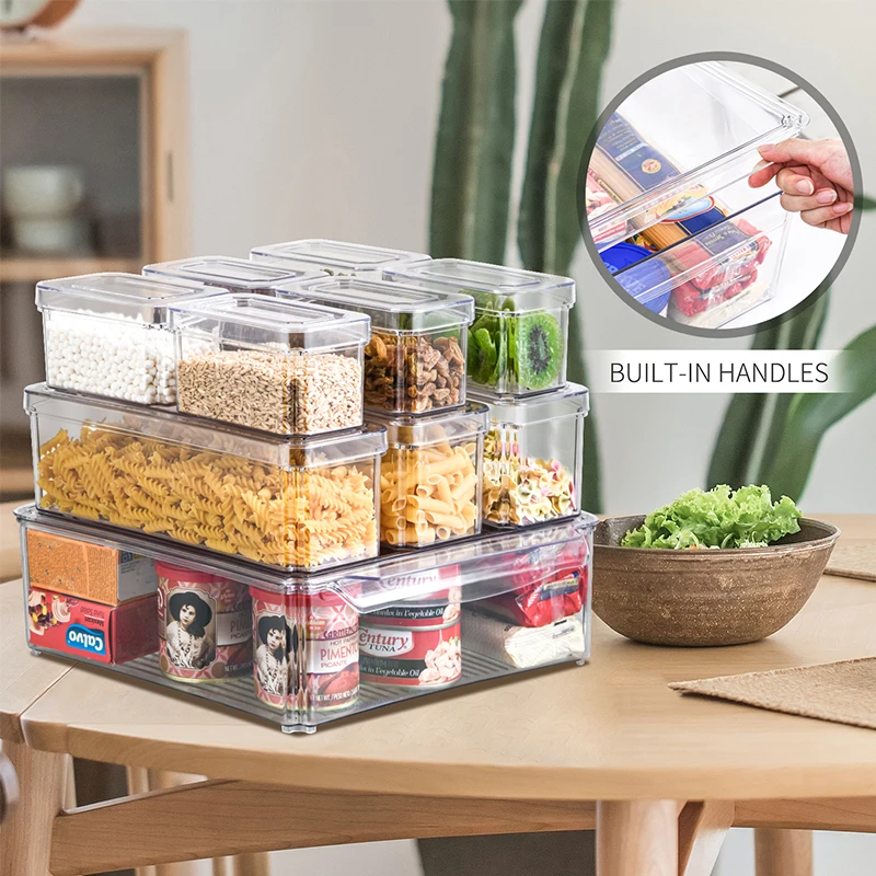 Transparent Refrigerator Organizer Bins Fridge Freezer Kitchen Cabinet Pantry Acrylic Food Organizer Storage Boxes Containers