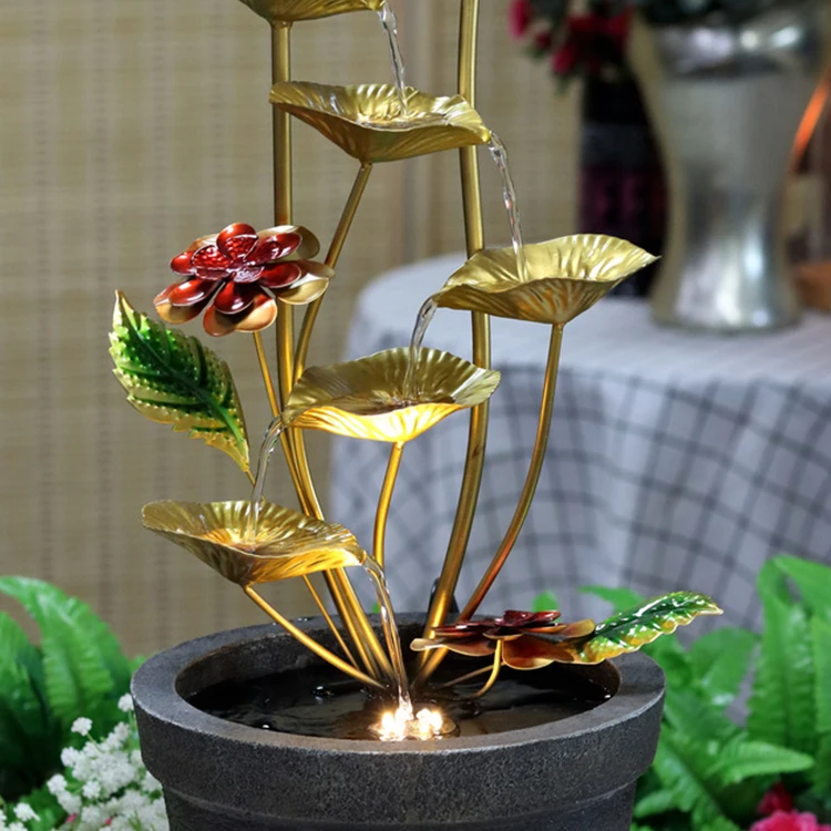 Лучший уличный фонтан для воды с металлическими листьями и цветами со светодиодом