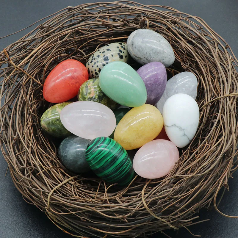 Egg Shaped 30mm Crystal Jade Small Mining Bird Stone Loose Beads For Colorful Easter Eggs