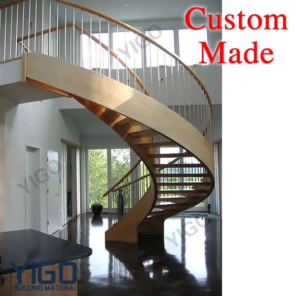 round stair case / solid wood handrails round staircase