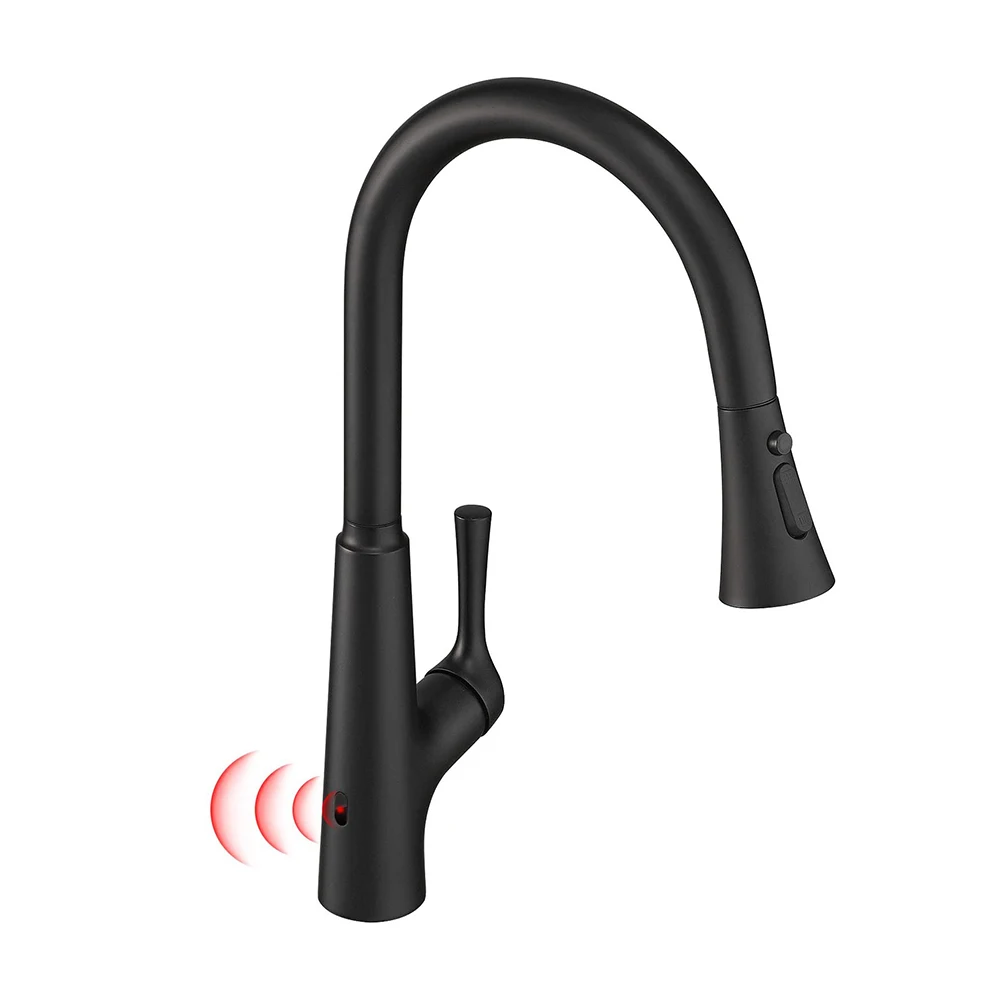 High quality black commercial pull down sprayer touch sensor mixer tap kitchen faucet for sink (62146495995)