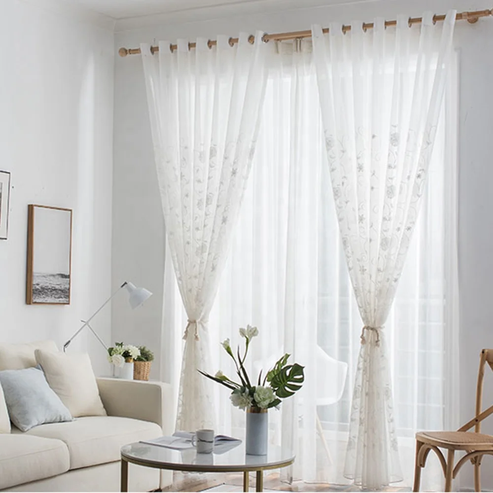Cheap new embroidery flora elegant turkish design white semi sheer tulle curtains for living room