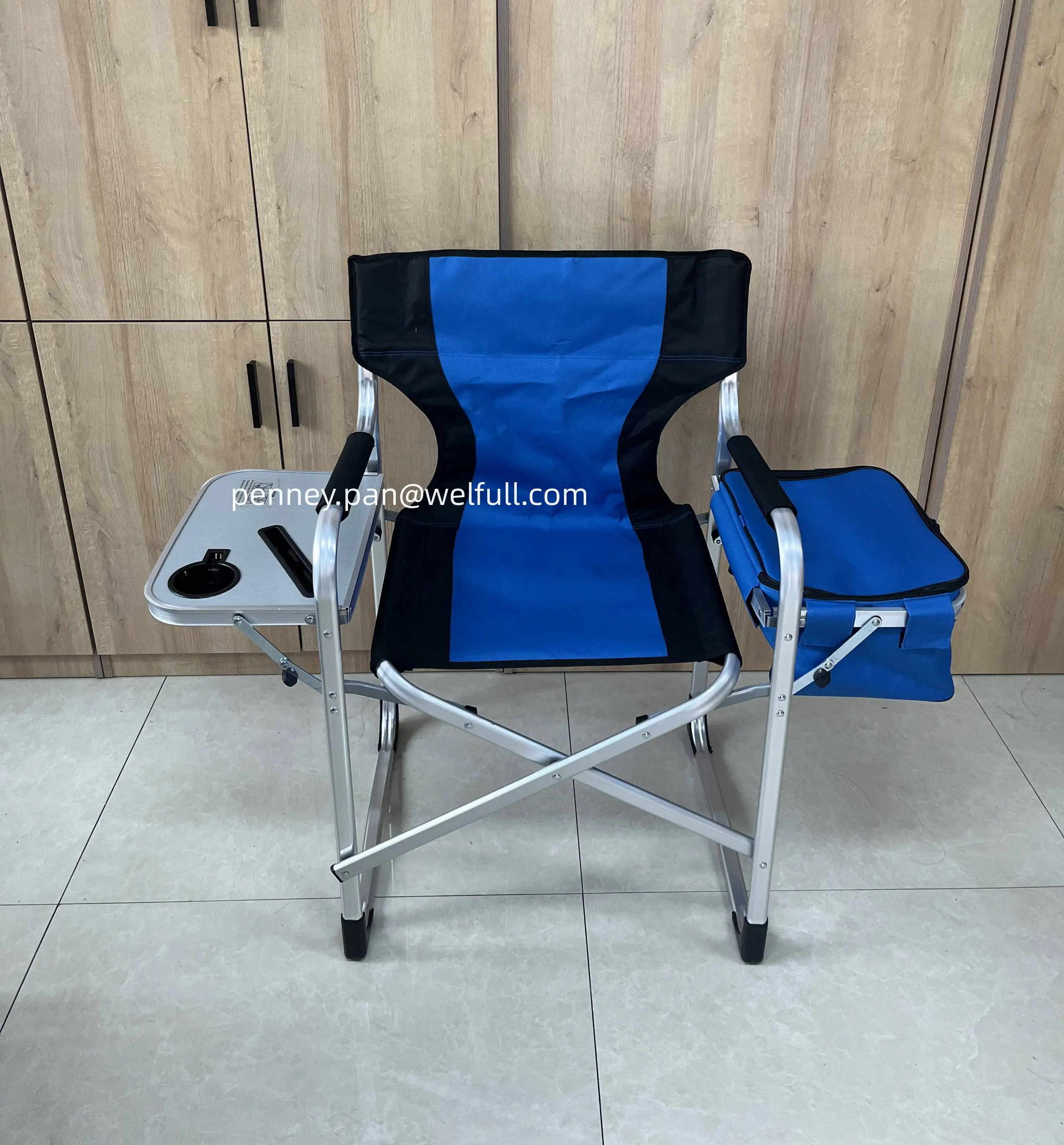 OEM Aluminum Outdoor Folding Fishing Portable Beach  Audio Visual Leisure Computer Director Chair with cooler