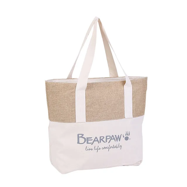 
Wholesale Promotional Advertising Natural Customised Jute Canvas Shopping Tote Bag Custom Logo 