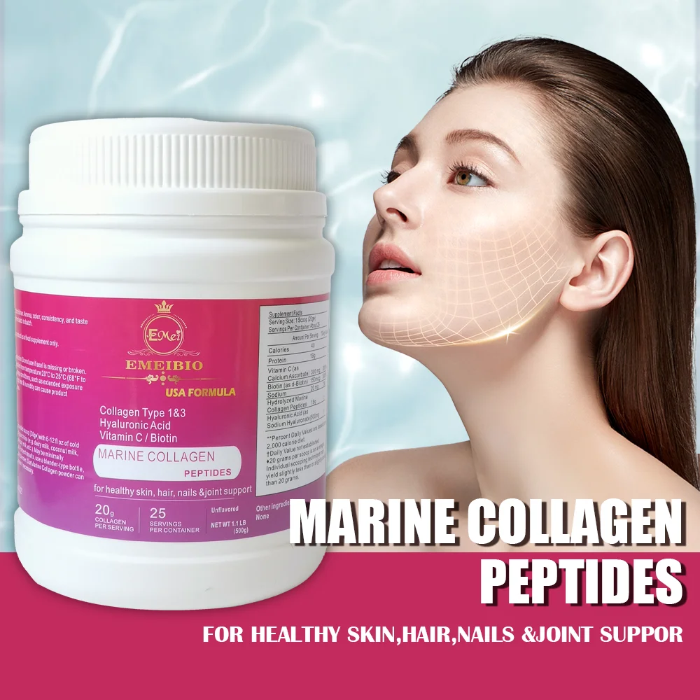 500g 1000g anti wrinkle anti aging collagen drinking powder skin care nail collagen powder with hyaluronic acid and vitamin c