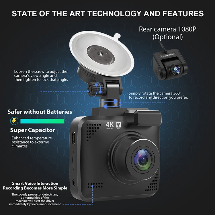 Видеорегистратор UHD 2160P широкий угол обзора Wi-Fi GPS 2 4 дюйма