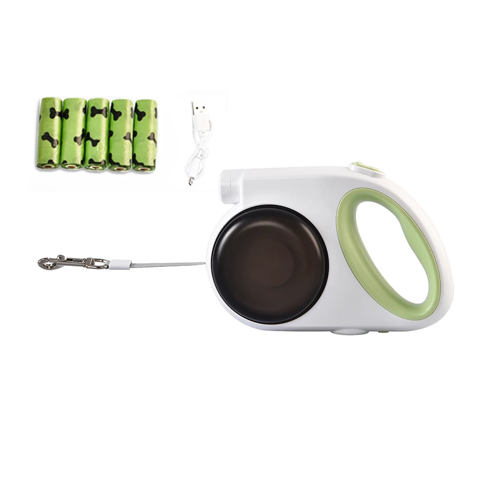 360 Tangle Free Strong Heavy Duty Nylon Tape Retractable LED Dog Accessories Auto Leash Set with USB Charging,poop bag bowl