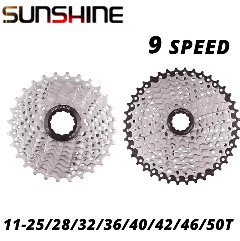 SUNSHINE 9 Speed MTB Road Bike Freewheel Cassette Flywheel 9S 25/28/32/36/40/42/46/50T for SHIMANO M370 M390 M4000 M590 Sram 9v