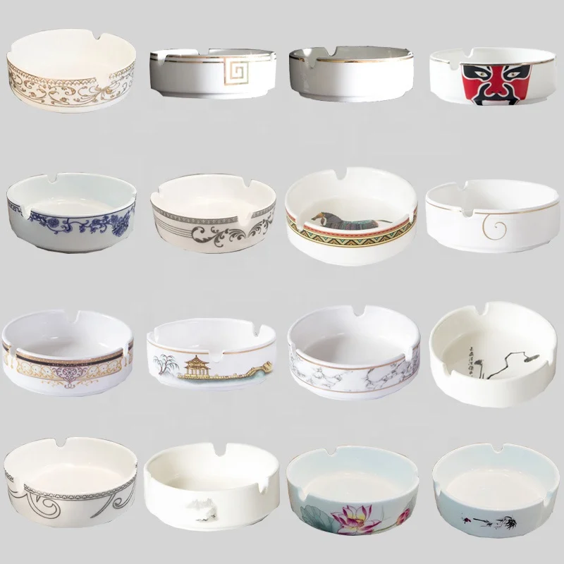 XD732 Personalized Customizable Logo Ceramic Ashtray Printing/Printed Design Custom Office /Home / Hotel Porcelain Round Ashtray