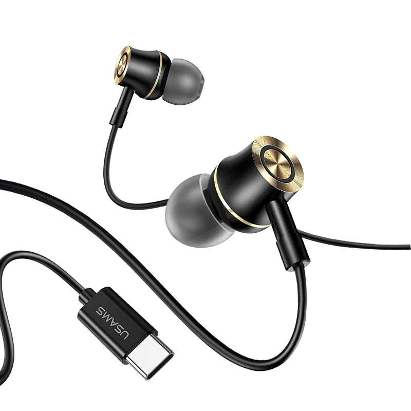 USAMS Wholesale High Quality EP-43 3.5mm In-ear Type-C  HIFI wired noise cancellation Audio headsets Wired Earphone