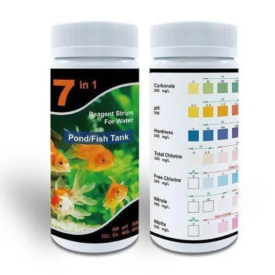 7 in 1 Aquarium Test Strips, 100 Strips Fish Tank Testing Strips, Total Alkalinity Water Quality Freshwater Saltwater Test Kit