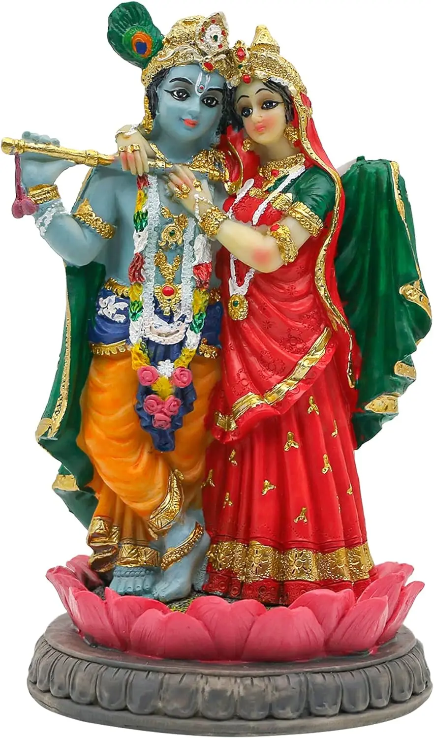 Modern Premium Marble Look Radha Krishna Statue Intricate Paintwork Delicate Carving Resin Metal Home Decor Wedding Celebration
