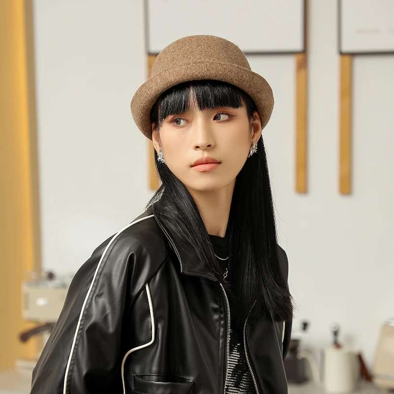 Оптовая продажа осенняя модная британская шляпа с маленькими полями шерстяные зимние черные шляпы-федора для