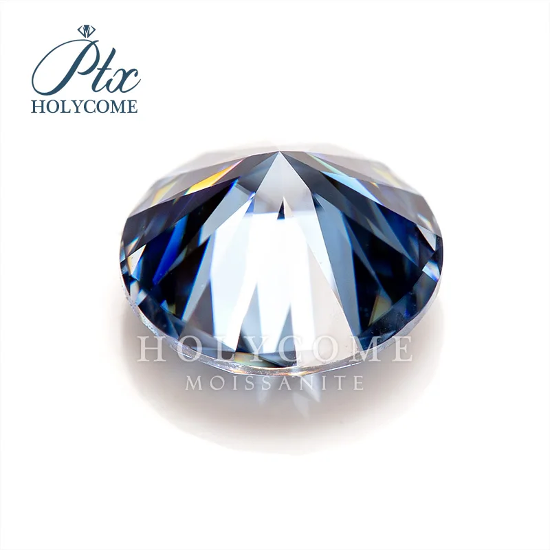 Holycome  GRA VVS Natural Fancy Vivid Blue Round 8 Heart 8 Arrow Cut Colored Moissanite Stone Jewelry for Jewelry