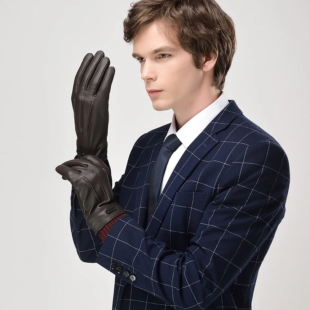 Зимние перчатки из натуральной кожи с манжетой