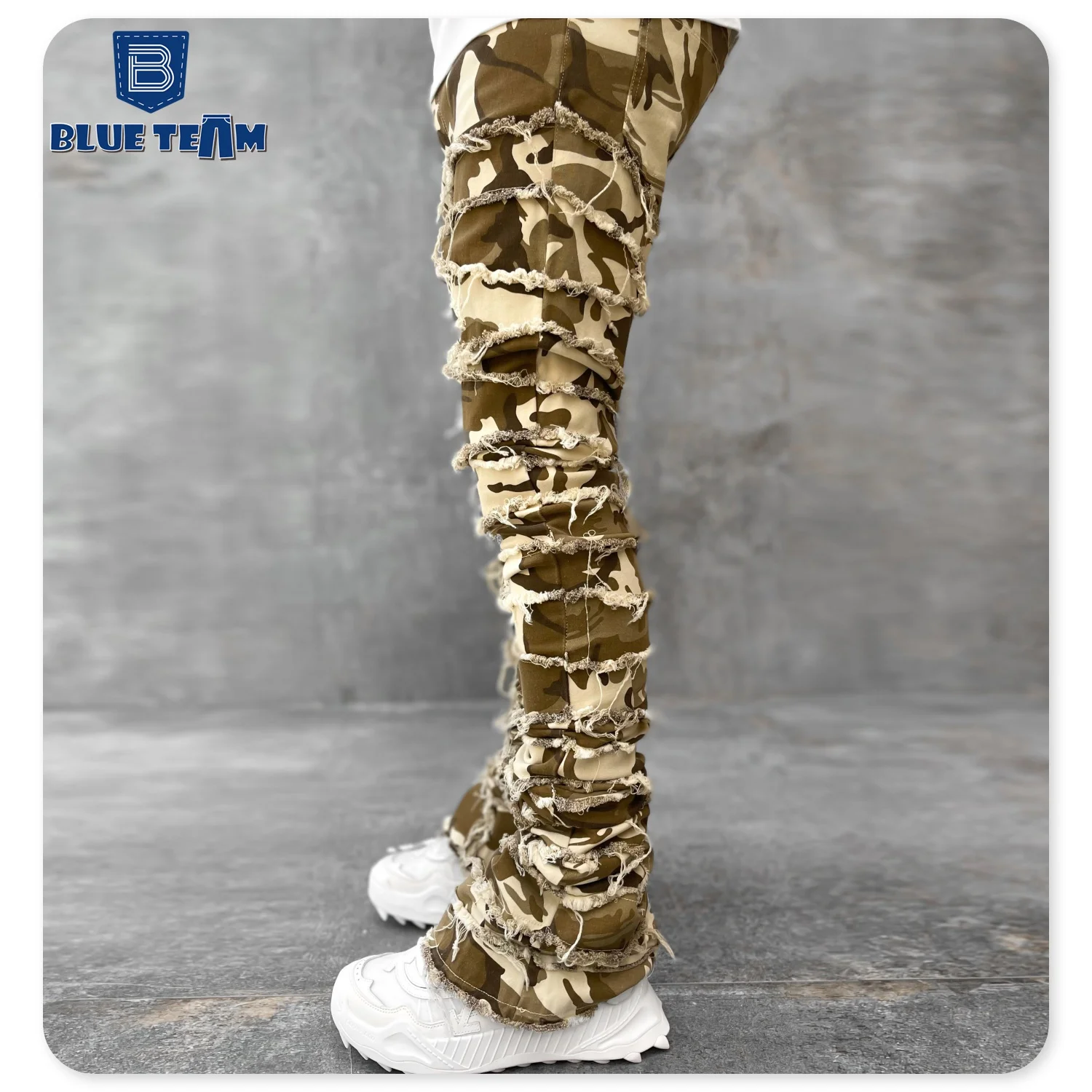 Blue Team | Custom Logo OEM ODM jeans camouflage mens stacked jeans stacked jeans men flare skinny stack sweatpants denim