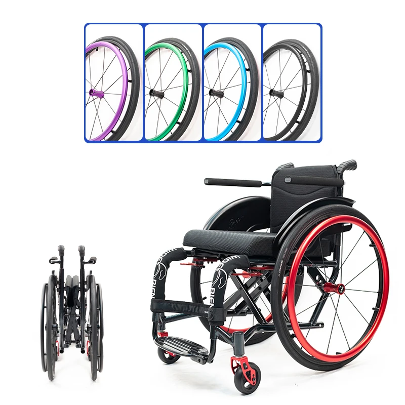 Sports Lightweight Aluminum Alloy Manual Wheelchair with Quick Release Portable Folding Backrest for Travel Home Use