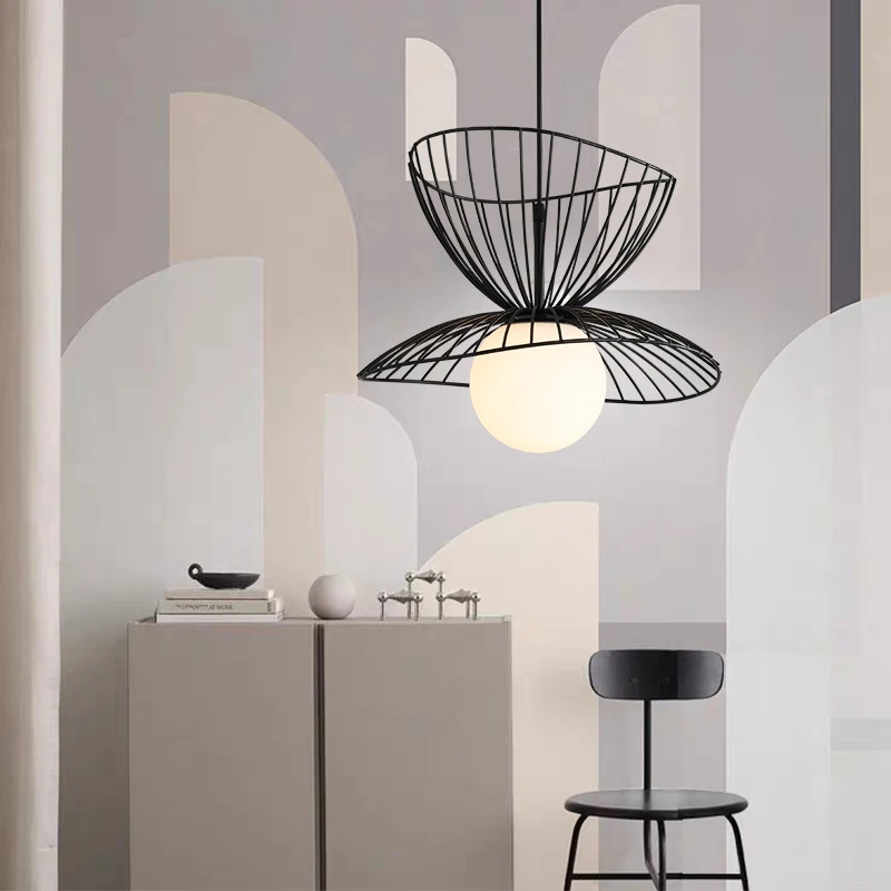 Simig lighting Nordic creative iron straw hat glass ball chandelier for dining room coffee shop milk tea store
