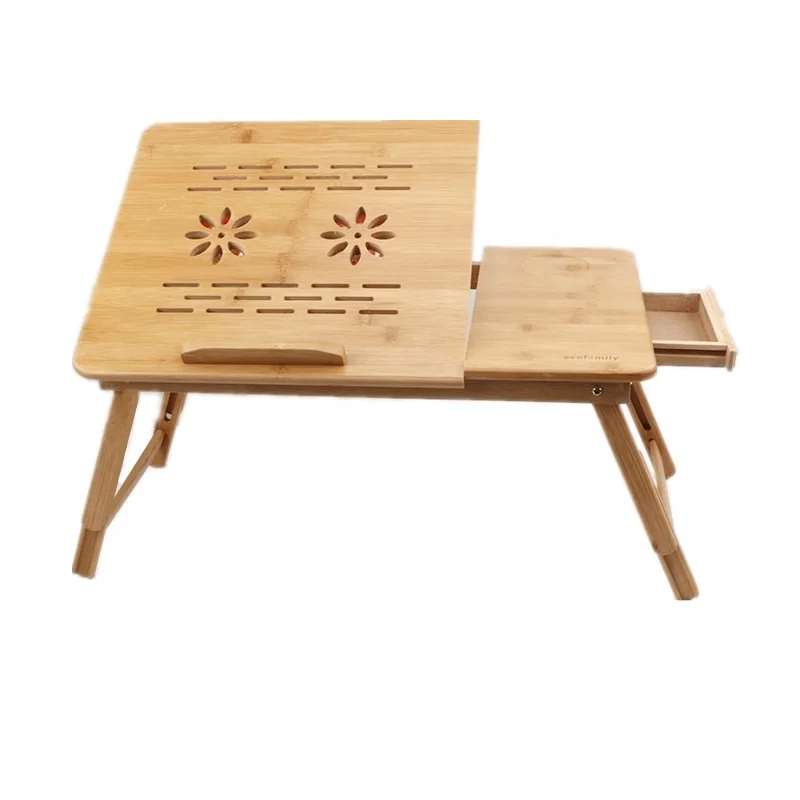 Adjustable and retractable bamboo computer desk with exhaust fan cooling computer desk