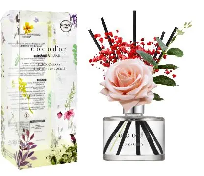 cocodor Reed Diffuser with Preserved Flower, Black Cherry Reed Diffuser, Home Decor & Office Decor, Fragrance, 6.7oz