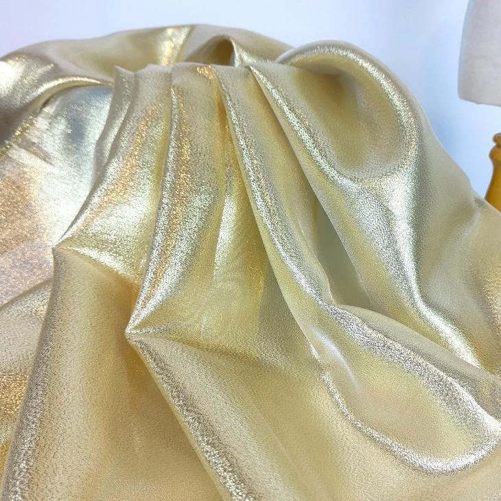 Modern Fashion Golden Glossy Fabric Organza Champagne Lurex Metallic Fabric