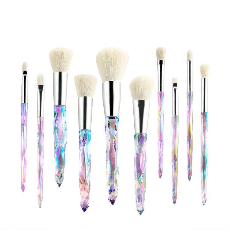 Colorful Transparent Diamond Crystal Handle Eye Eyeshadow Foundation Makeup Brush Sets Synthetic Nylon Hair 10pcs MakeUp Brushes
