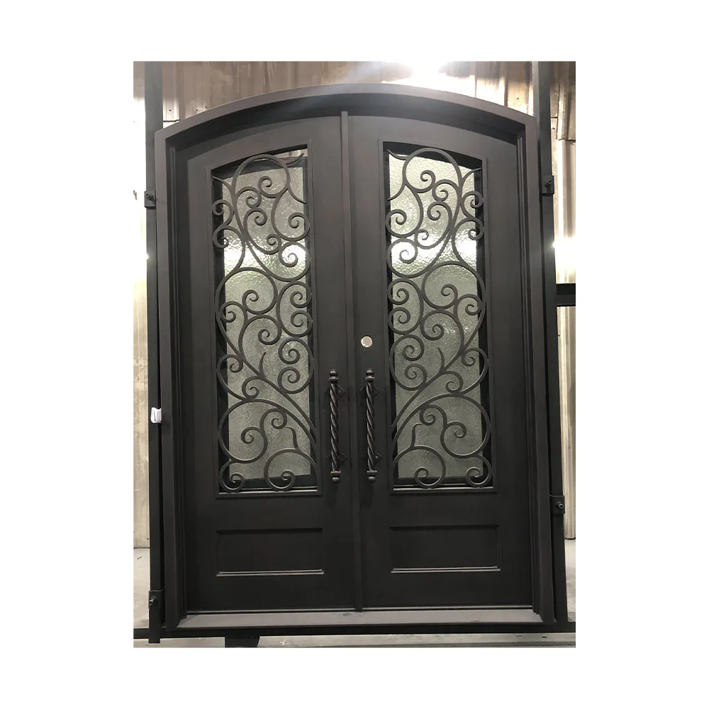 Modern Arch Design Main Exterior Front Double Exquisitely Designed Wrought Iron Exterior Door