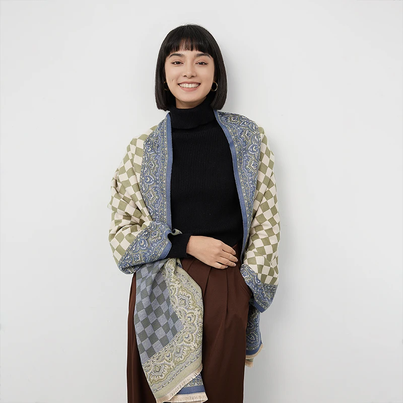 2023 Thick Neckerchief Winter Blanket Warm Scarves Plaid Cashmere Scarf Women Bandana Female Pashmina Shawl Wrap Bufanda Poncho