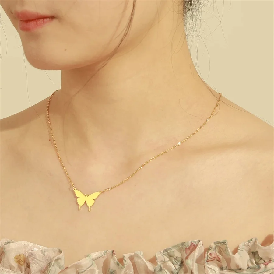 Butterfly Choker Necklace for Women Stainless Steel Gold Color Neck Chains 2022 Fashion Jewelry Girls Gifts Wholesale