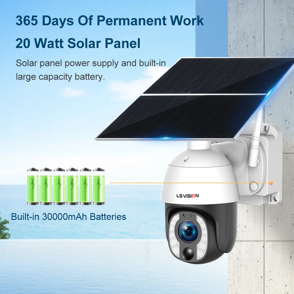 LS VISION Outdoor WiFi Security CCTV Camera 4G Wireless Battery & Solar Powered PIR Alarm 5MP PTZ Zoom CCTV