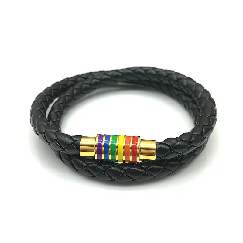 
Rainbow Gay Pride LGBT Bracelets Gay Pride Lover Stainless Steel Braided Leather Bracelet 