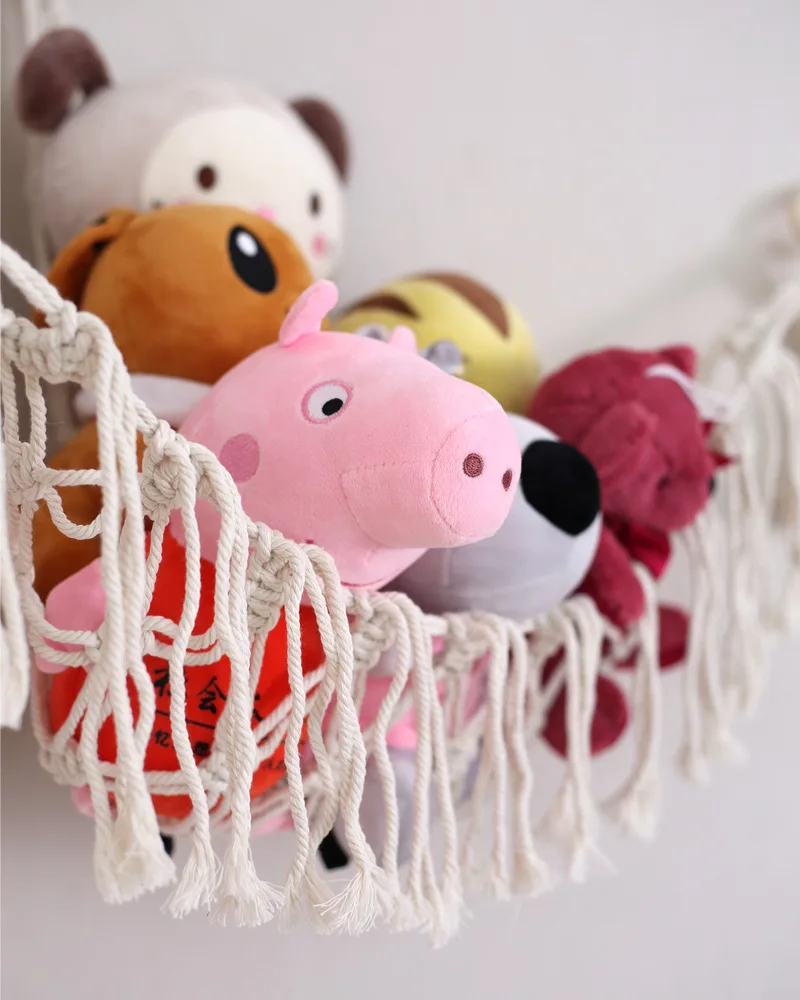 Stuffed Animal Net Bag Corner Plush Toys Play Room Bedroom Net Holder Storage Hammock Hanging Toy Hammock