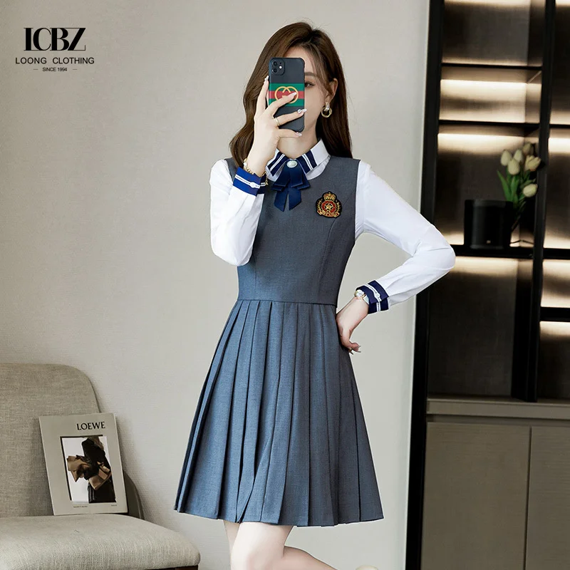 High school female pleated skirt technical school class uniform kindergarten teacher suit uniform style school uniform suit