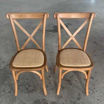 Factory Banquet Event Chair Stacking Wedding Bamboo Rattan Cushion Solid Wooden Cross Back Chair