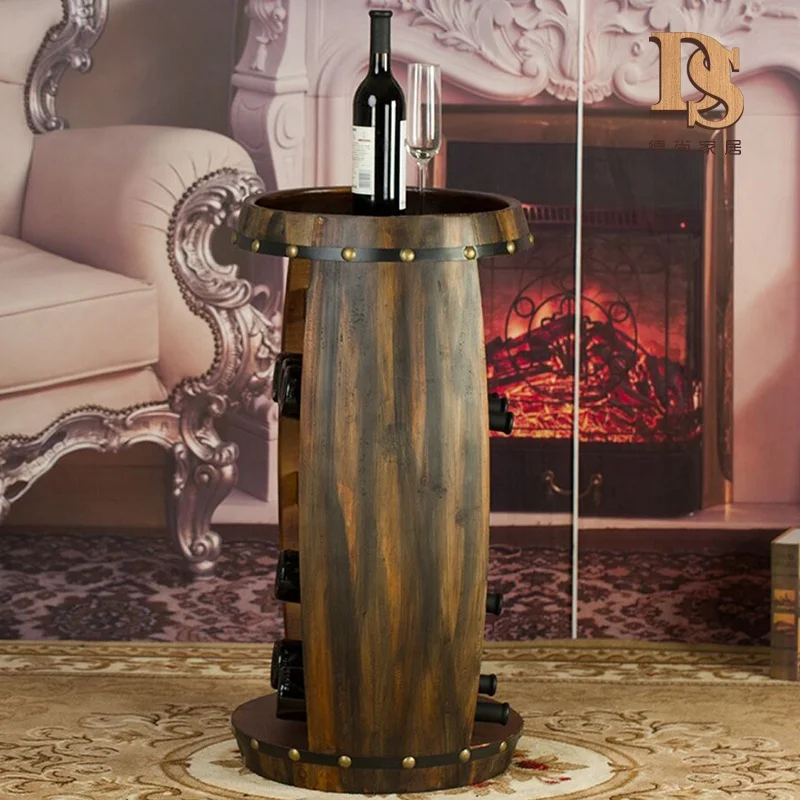 Retro Country Style Wine Barrel Shape Wine Bottles  Rack  Bar Table 20 Bottles Wooden Wine Display  Rack