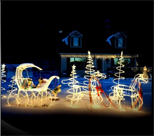 Christmas LED Sleigh with Reindeer - Outdoor Holiday Light Decoration for Yard and Garden