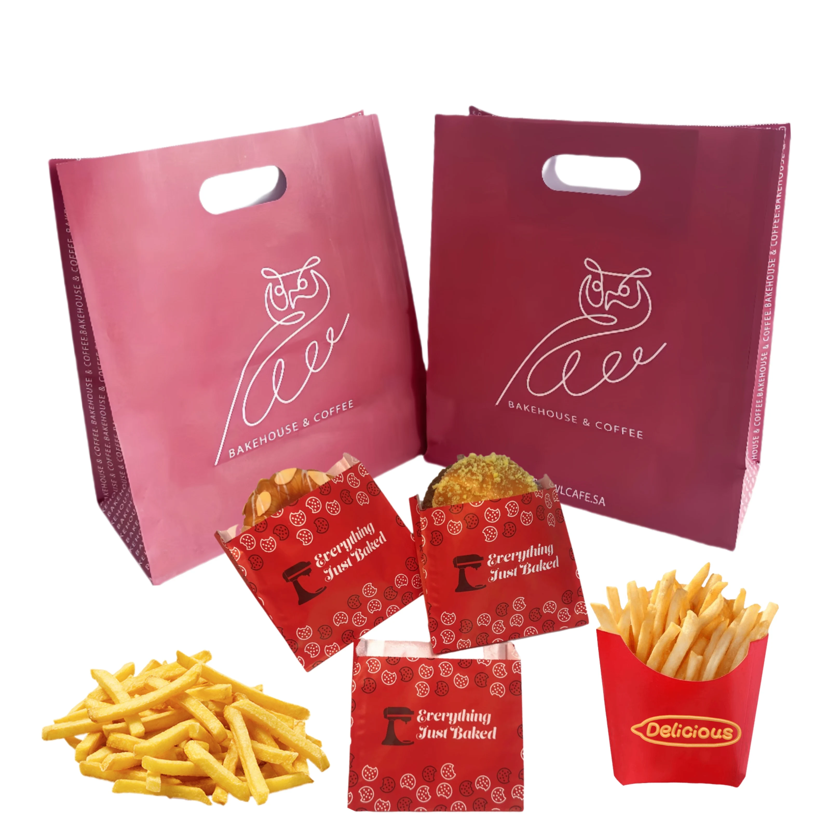 Custom Print Recyclable Die Cut Red Paper Bag Punch Holes Paper Takeouts Bag Perforation Carry Bags for Packaging Food