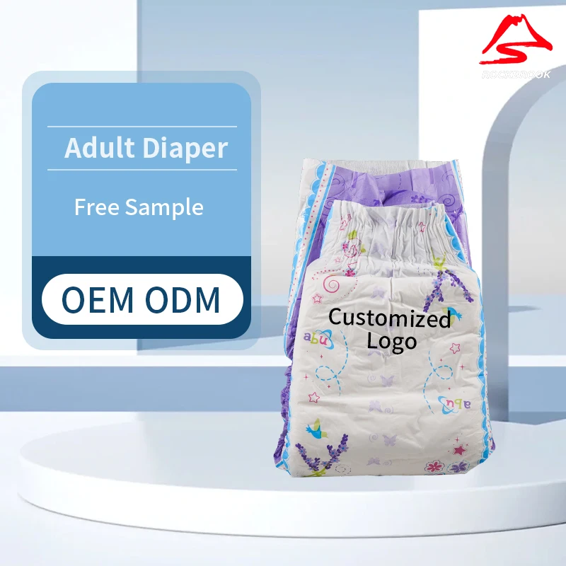 AD9402 Non-Woven Fabric Disposable Open Type Comfrey Adult Diapers With Purple Edge Pattern Printed Pe Bottom Film For Hospital