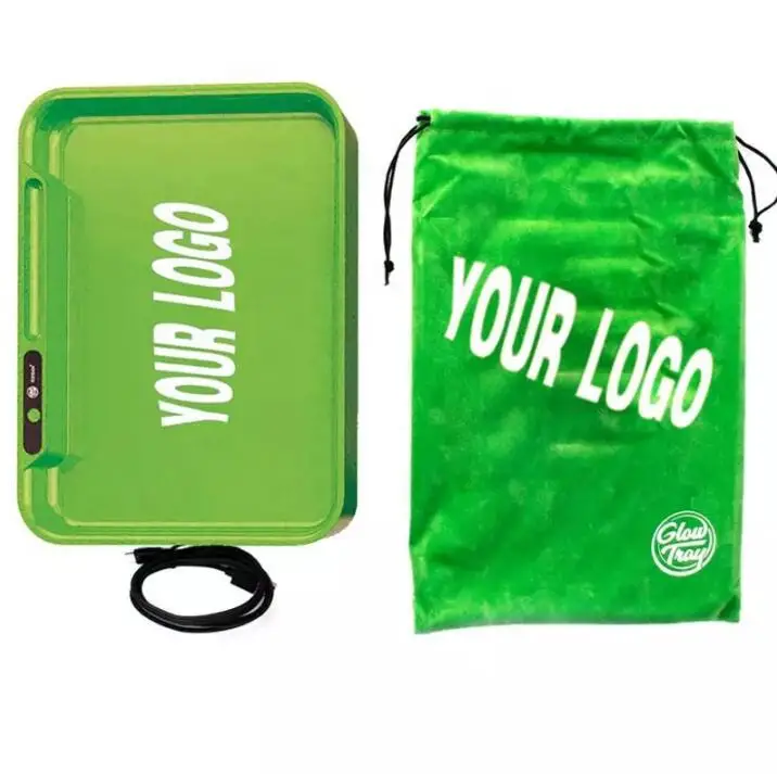 Подсвечивающий светодиодный пластиковый поднос с логотипом на заказ, поднос для травы, табака, дыма, светящийся поднос в темноте