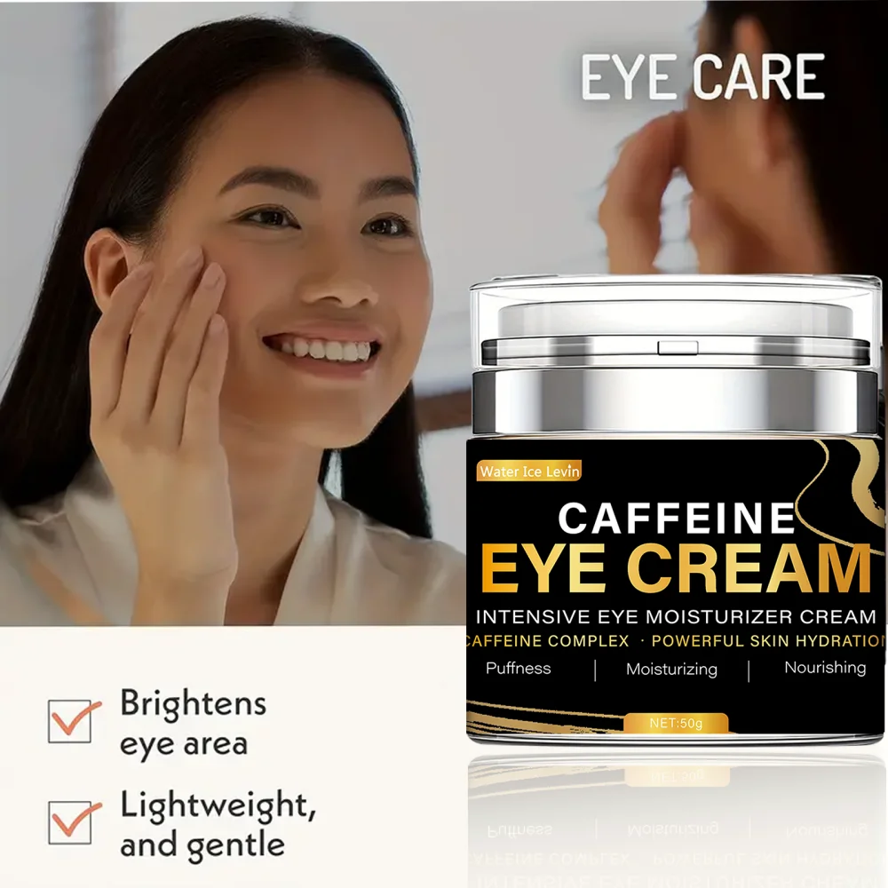 Caffeine eye cream for dark circles eye bags puffiness under the eyes massage and cream application