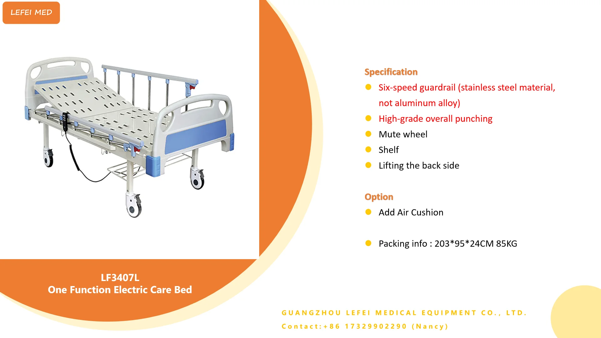 Free Sample Custom Medical Furniture Metal Bed  One Function Electric Care Bed  Icu Nursing Hospital Bed For Patients