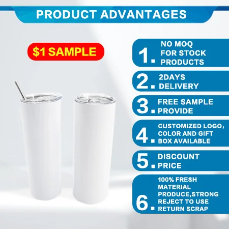 Stainless Steel Sublimation Cups Bulk Double Wall 20Oz Skinny Lid And Straw Tumblers Vacuum Insulated Tumbler