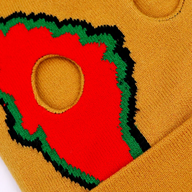Outdoor new Individuality men women warm yellow face mask cover acrylic 2 hole balaclava custom jacquard logo knit ski mask