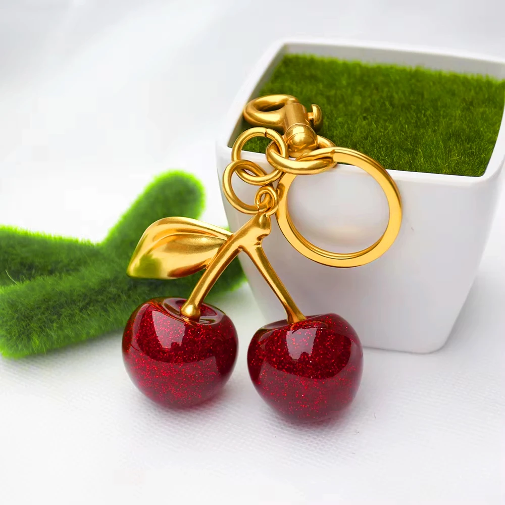 Low Price Wholesale Bulk 3d Crystal Key Chain Women Girl Gifts Bag Charms Keyring 3d Crystal Cherry Keychain