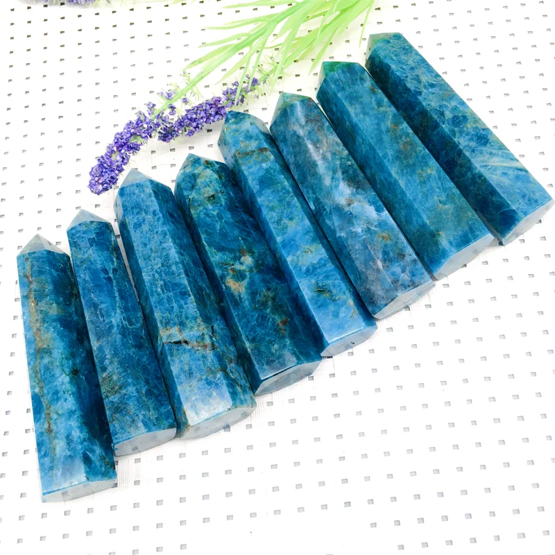Wholesale Natural Crystal blue apatite points polished high quality healing stone wand bule apatite tower for decoration