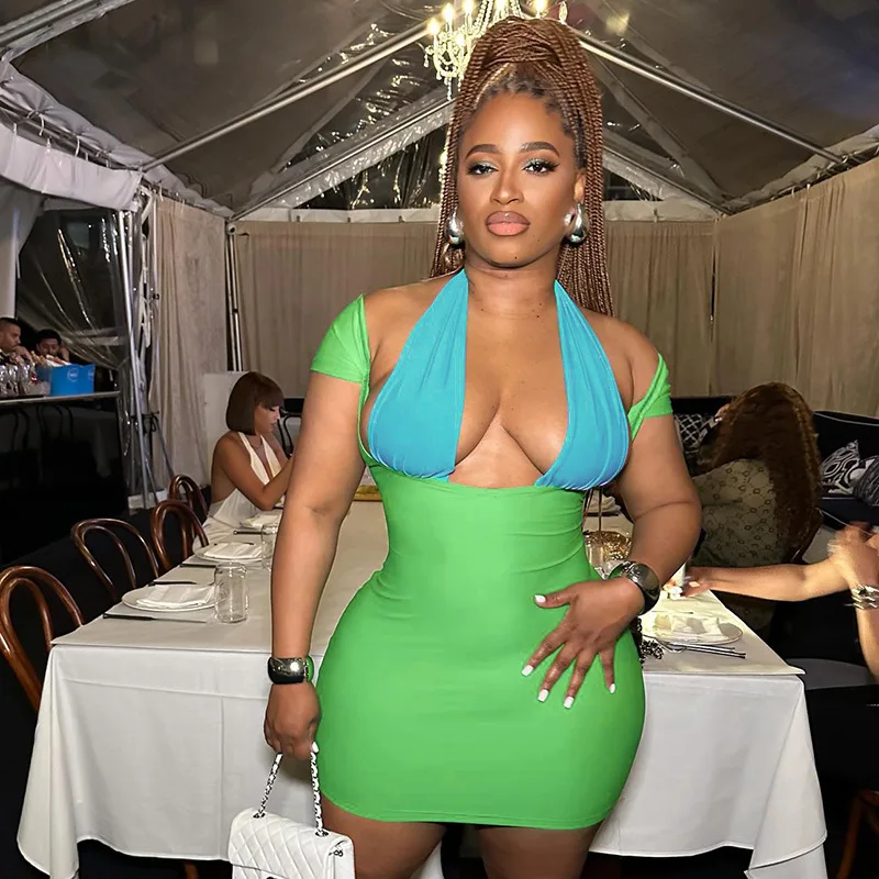 Best Quality Casual Party Short Sleeve Halter Bodycon Knit Mini Dress Women