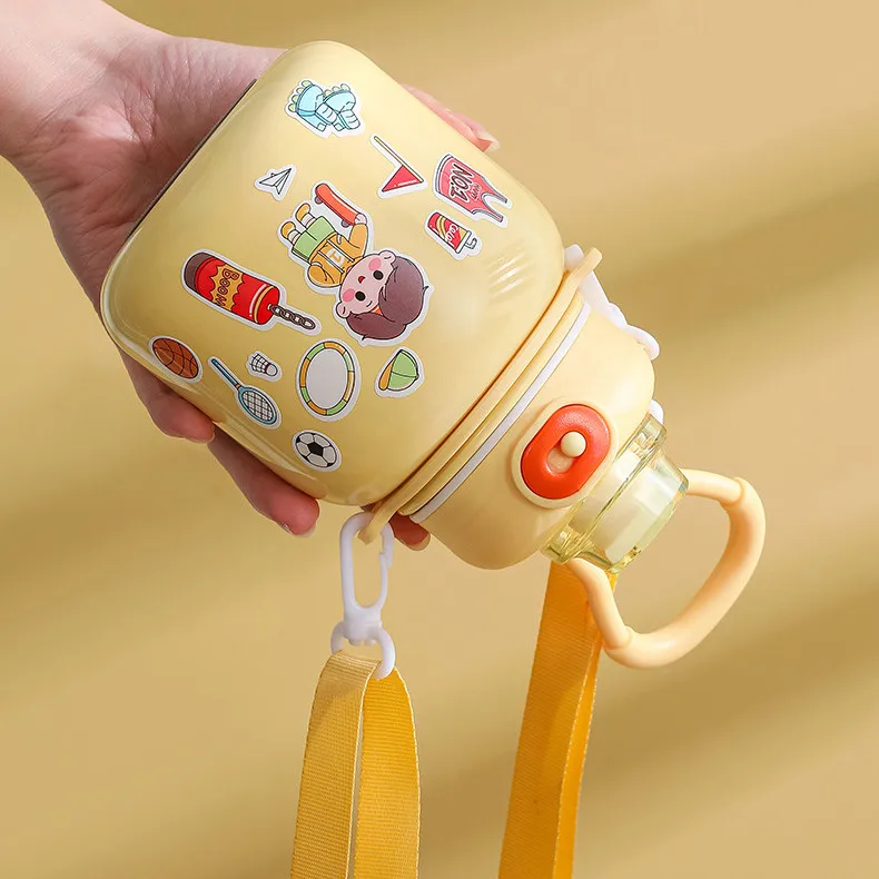 480ml Student Kids Portable Outdoor Strap Double Wall Vacuum 316 Stainless Steel Water Bottle Kettle